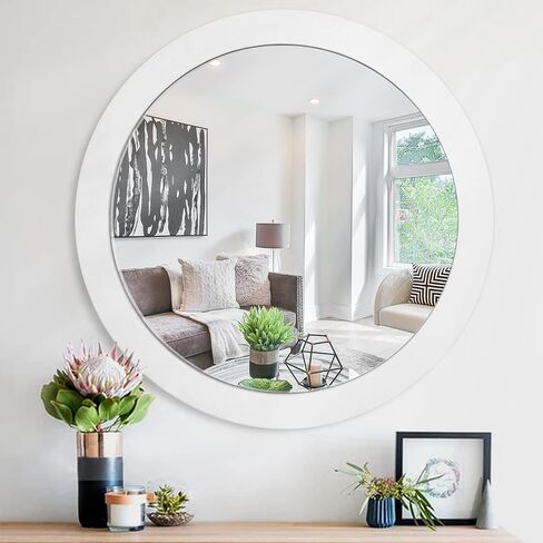 JJUUYOU Round Wall Mirror Circle Mirror for Bathroom, Hanging Black Circular Mirror Washroom Wall Mounted Wood Frame for Living Room, Bedroom, Dorm, Entryway and More in Kuwait