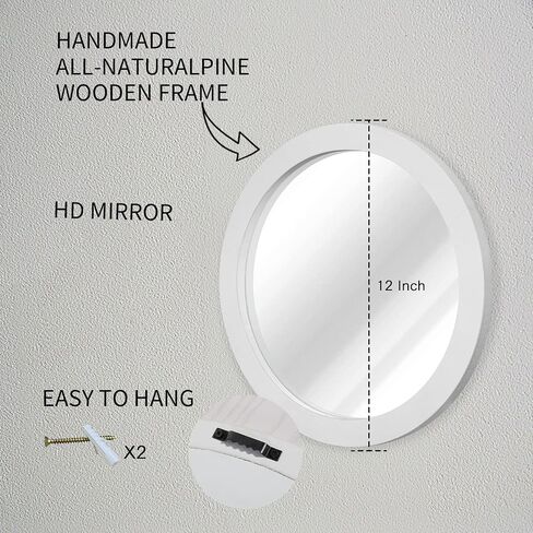 JJUUYOU Round Wall Mirror Circle Mirror for Bathroom, Hanging Black Circular Mirror Washroom Wall Mounted Wood Frame for Living Room, Bedroom, Dorm, Entryway and More in Kuwait