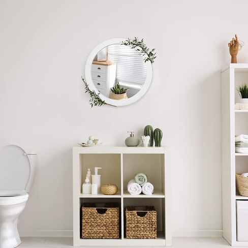 JJUUYOU Round Wall Mirror Circle Mirror for Bathroom, Hanging Black Circular Mirror Washroom Wall Mounted Wood Frame for Living Room, Bedroom, Dorm, Entryway and More in Kuwait