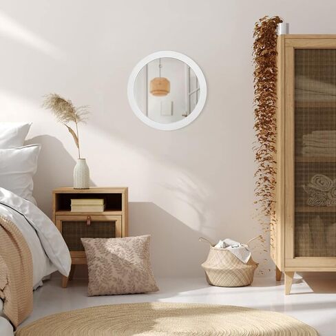 JJUUYOU Round Wall Mirror Circle Mirror for Bathroom, Hanging Black Circular Mirror Washroom Wall Mounted Wood Frame for Living Room, Bedroom, Dorm, Entryway and More in Kuwait