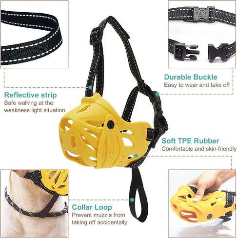 Petyouyou Basket Dog Muzzle for Large Dog to Stop Mouth Biting Baking Eating Rocks for Medium Sized Extra Small Puppy Cage Breed German Shepherd Frenchie (Yellow,XXS,Snout 5.25"-6.5") in Kuwait