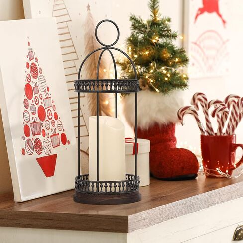 J JACKCUBE DESIGN Decorative Lanterns for LED Flameless Candle, Wooden Vintage Farmhouse Hanging Tabletop Candle Holder for Wedding Party Outdoor Indoor Decoration -MK1010A in Saudi Arabia