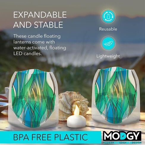 حامل شموع فوانيس مضيئة من MODGY للديكور الداخلي والخارجي، مصابيح فانوس شموع بلاستيكية لشرفة طاولة الزفاف المركزية مع شموع LED عائمة عديمة اللهب، حزمة من 4 قطع in Kuwait