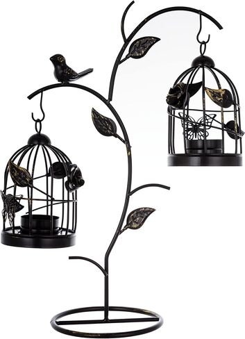 حامل شموع على شكل قفص العصافير فوانيس شموع لأقفاص الطيور المزخرفة لطاولات شموع الزفاف المركزية - مجموعات حامل شموع عتيقة قوطية لتزيين رف الموقد (أسود متعثر 03، S + L) in Kuwait