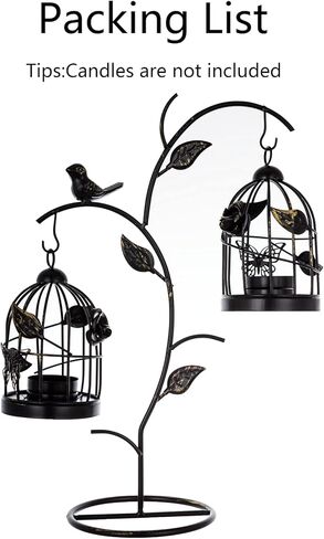 حامل شموع على شكل قفص العصافير فوانيس شموع لأقفاص الطيور المزخرفة لطاولات شموع الزفاف المركزية - مجموعات حامل شموع عتيقة قوطية لتزيين رف الموقد (أسود متعثر 03، S + L) in Kuwait