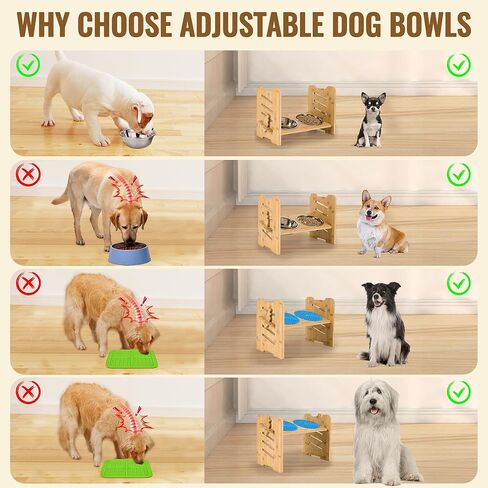 أوعية الكلاب المرتفعة وسجادات اللعق من كيدينج بيتس للكلاب والقطط الكبيرة والمتوسطة والصغيرة، حامل وعاء الحيوانات الأليفة المرتفع من خشب الخيزران الفاخر مع وعاءين من الفولاذ المقاوم للصدأ و2 سجادة لعق للري والتغذية in Kuwait