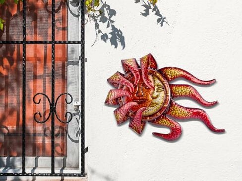 TERESA'S COLLECTIONS Metal Wall Decor with Sun & Moon,Large Garden Sculptures & Statues for Outdoor Indoor Decorations，22Inch Bronze Crescent Metal Wall Art Haning for Home Patio Yard Fence Balcony in Kuwait