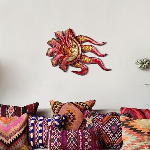 TERESA'S COLLECTIONS Metal Wall Decor with Sun & Moon,Large Garden Sculptures & Statues for Outdoor Indoor Decorations，22Inch Bronze Crescent Metal Wall Art Haning for Home Patio Yard Fence Balcony in Kuwait