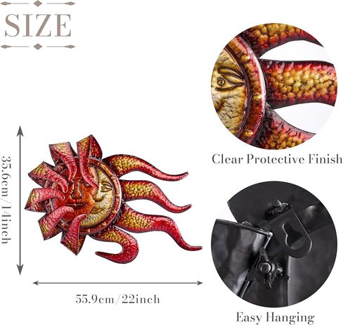 TERESA'S COLLECTIONS Metal Wall Decor with Sun & Moon,Large Garden Sculptures & Statues for Outdoor Indoor Decorations，22Inch Bronze Crescent Metal Wall Art Haning for Home Patio Yard Fence Balcony in Kuwait