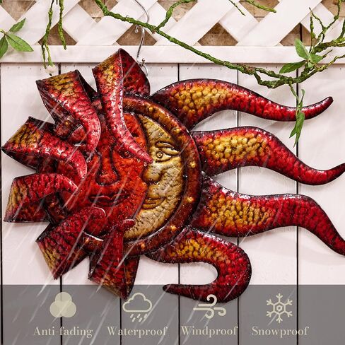 TERESA'S COLLECTIONS Metal Wall Decor with Sun & Moon,Large Garden Sculptures & Statues for Outdoor Indoor Decorations，22Inch Bronze Crescent Metal Wall Art Haning for Home Patio Yard Fence Balcony in Kuwait