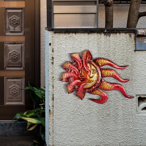 TERESA'S COLLECTIONS Metal Wall Decor with Sun & Moon,Large Garden Sculptures & Statues for Outdoor Indoor Decorations，22Inch Bronze Crescent Metal Wall Art Haning for Home Patio Yard Fence Balcony in Kuwait