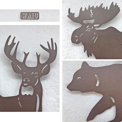 Waiu Metal wall art decor deer bear moose in the forest pine tree, 9.3inch set of 3 Rustic Concise Decoration Hanging for living room bedroom bathroom indoor outdoor, Lodge, Hunting, Cabin Wall Decor, in Saudi Arabia