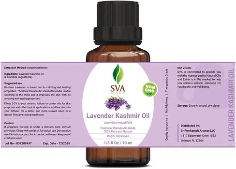 زيت إسفا أورجانيكس، لافندر كشمير، 14 مل، طبيعي ونقي 100% بدرجة علاجية فاخرة لنشر الروائح العلاجية والعناية بالبشرة والصابون والشموع in Kuwait