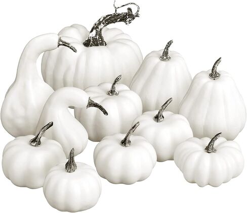 VGOODALL Artificial Pumpkins Decoration,11 Pcs Assorted Sizes White Fake Pumpkins Foam Pumpkins for Fall Autumn Decor Thanksgiving Halloween Decorations in Saudi Arabia