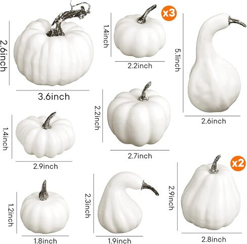 VGOODALL Artificial Pumpkins Decoration,11 Pcs Assorted Sizes White Fake Pumpkins Foam Pumpkins for Fall Autumn Decor Thanksgiving Halloween Decorations in Saudi Arabia