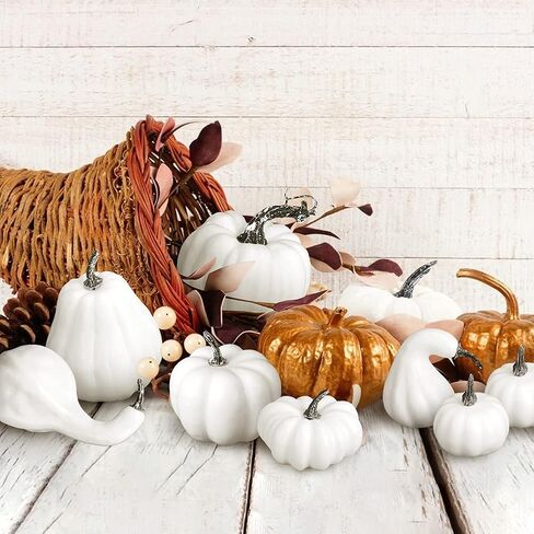 VGOODALL Artificial Pumpkins Decoration,11 Pcs Assorted Sizes White Fake Pumpkins Foam Pumpkins for Fall Autumn Decor Thanksgiving Halloween Decorations in Saudi Arabia
