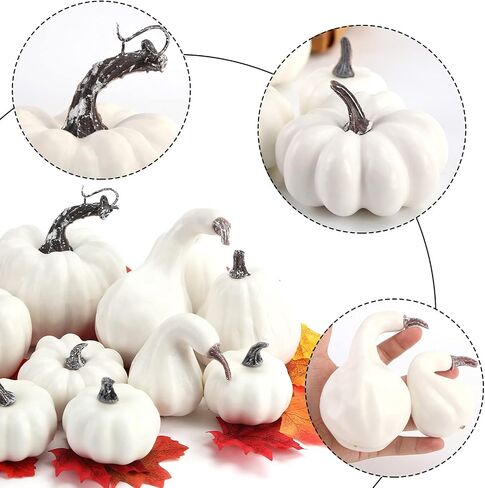 VGOODALL Artificial Pumpkins Decoration,11 Pcs Assorted Sizes White Fake Pumpkins Foam Pumpkins for Fall Autumn Decor Thanksgiving Halloween Decorations in Saudi Arabia
