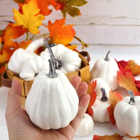 VGOODALL Artificial Pumpkins Decoration,11 Pcs Assorted Sizes White Fake Pumpkins Foam Pumpkins for Fall Autumn Decor Thanksgiving Halloween Decorations in Saudi Arabia