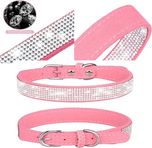 Pink Rhinestone Dog Collar XS, 2-Pack Bling Cat Collar Soft Suede Glitter Diamond Jewelry Crystal Girl Puppy Collar with Bow for XXS XS Small Medium Female Dogs & Kitten (XSmall) in Kuwait