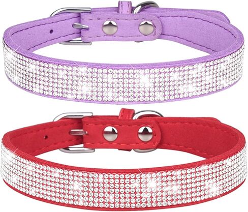 Pink Rhinestone Dog Collar XS, 2-Pack Bling Cat Collar Soft Suede Glitter Diamond Jewelry Crystal Girl Puppy Collar with Bow for XXS XS Small Medium Female Dogs & Kitten (XSmall) in Kuwait