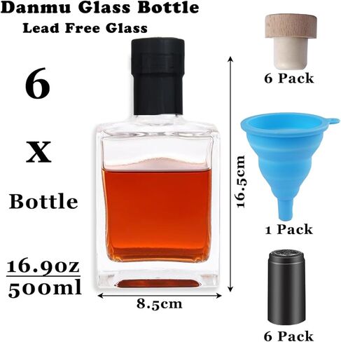 6 زجاجات زجاجية من Danmu، زجاجات صلصة ساخنة 16.9oz، زجاجات زجاجية بأغطية، زجاجات زجاجية مع الفلين، زجاجات النبيذ، زجاجات الصلصة، كبسولات تقليص متضمنة، زجاجات زجاجية 500 مل in Kuwait