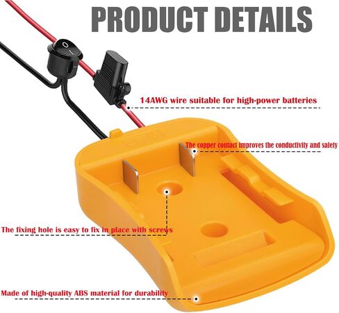 محول عجلة الطاقة BLLYOGU لمجموعة محول بطارية Dewalt 20V مع سلك 12 AWG والصمامات والموصلات لروبوتات ألعاب السيارات RC DIY (حزمة واحدة) in Kuwait