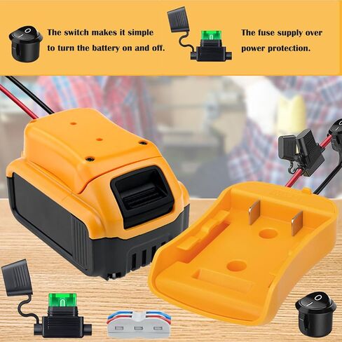 محول عجلة الطاقة BLLYOGU لمجموعة محول بطارية Dewalt 20V مع سلك 12 AWG والصمامات والموصلات لروبوتات ألعاب السيارات RC DIY (حزمة واحدة) in Kuwait