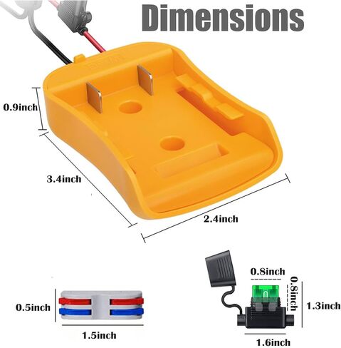 محول عجلة الطاقة BLLYOGU لمجموعة محول بطارية Dewalt 20V مع سلك 12 AWG والصمامات والموصلات لروبوتات ألعاب السيارات RC DIY (حزمة واحدة) in Kuwait