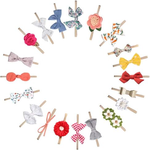 MEISO Baby Headbands, 20 Pcs Baby Girl Headbands and Bows flower, Nylon Hairbands, Newborn Hair Bow Elastics, Newborn Infant Toddler Hair Accessories Gifts in Kuwait