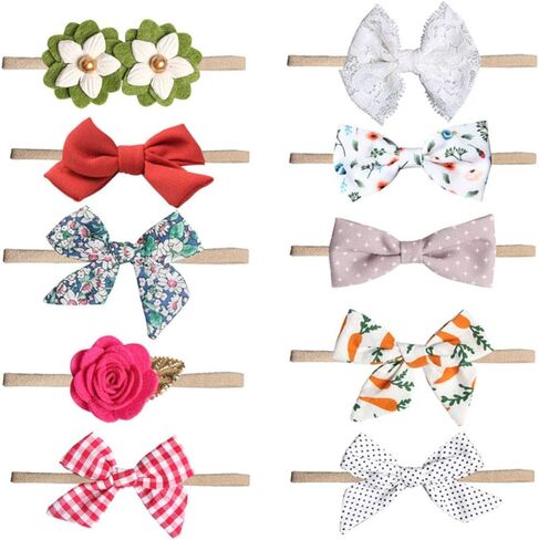 MEISO Baby Headbands, 20 Pcs Baby Girl Headbands and Bows flower, Nylon Hairbands, Newborn Hair Bow Elastics, Newborn Infant Toddler Hair Accessories Gifts in Kuwait