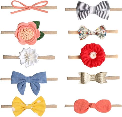 MEISO Baby Headbands, 20 Pcs Baby Girl Headbands and Bows flower, Nylon Hairbands, Newborn Hair Bow Elastics, Newborn Infant Toddler Hair Accessories Gifts in Kuwait