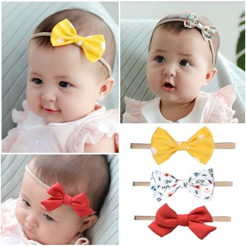 MEISO Baby Headbands, 20 Pcs Baby Girl Headbands and Bows flower, Nylon Hairbands, Newborn Hair Bow Elastics, Newborn Infant Toddler Hair Accessories Gifts in Kuwait