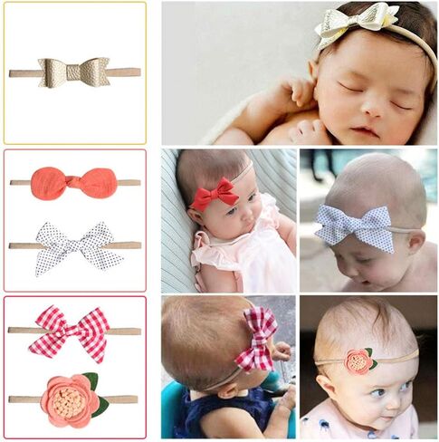 MEISO Baby Headbands, 20 Pcs Baby Girl Headbands and Bows flower, Nylon Hairbands, Newborn Hair Bow Elastics, Newborn Infant Toddler Hair Accessories Gifts in Kuwait