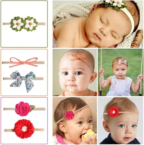 MEISO Baby Headbands, 20 Pcs Baby Girl Headbands and Bows flower, Nylon Hairbands, Newborn Hair Bow Elastics, Newborn Infant Toddler Hair Accessories Gifts in Kuwait