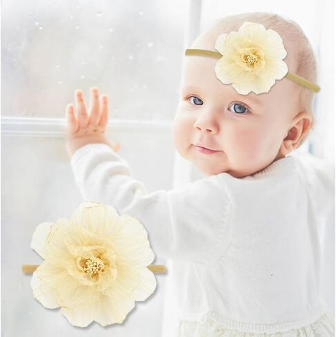 انزوني 12 قطعة من عصابات الرأس المصنوعة من النايلون بتصميم زهرة الاورجانزا واكسسوارات للشعر للبنات حديثي الولادة والرضع والاطفال الصغار in Kuwait