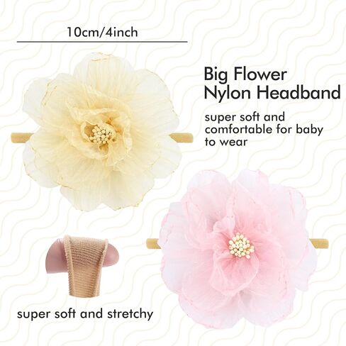 انزوني 12 قطعة من عصابات الرأس المصنوعة من النايلون بتصميم زهرة الاورجانزا واكسسوارات للشعر للبنات حديثي الولادة والرضع والاطفال الصغار in Kuwait