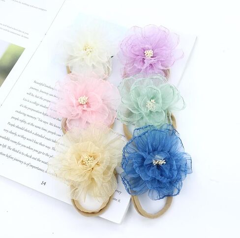 انزوني 12 قطعة من عصابات الرأس المصنوعة من النايلون بتصميم زهرة الاورجانزا واكسسوارات للشعر للبنات حديثي الولادة والرضع والاطفال الصغار in Kuwait