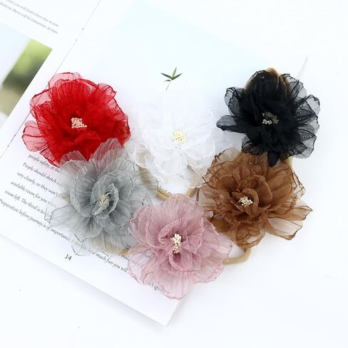 انزوني 12 قطعة من عصابات الرأس المصنوعة من النايلون بتصميم زهرة الاورجانزا واكسسوارات للشعر للبنات حديثي الولادة والرضع والاطفال الصغار in Kuwait