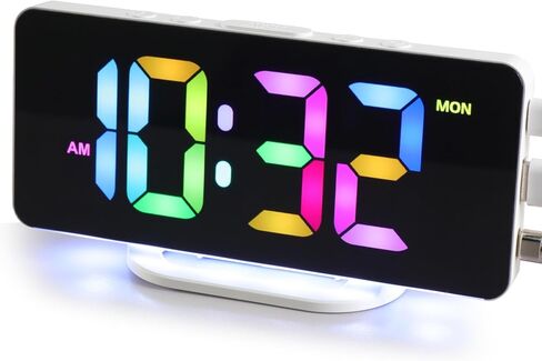 ساعة رقمية بشاشة كبيرة، منبه كهربائي LED 3 مستويات سطوع، منافذ USB مزدوجة ديكور حديث لديكور غرفة النوم المنزلية - أبيض in Kuwait