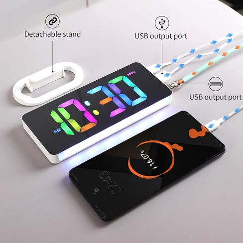 ساعة رقمية بشاشة كبيرة، منبه كهربائي LED 3 مستويات سطوع، منافذ USB مزدوجة ديكور حديث لديكور غرفة النوم المنزلية - أبيض in Kuwait