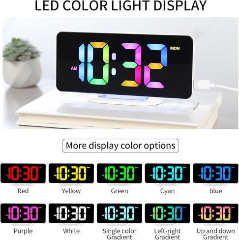 ساعة رقمية بشاشة كبيرة، منبه كهربائي LED 3 مستويات سطوع، منافذ USB مزدوجة ديكور حديث لديكور غرفة النوم المنزلية - أبيض in Kuwait