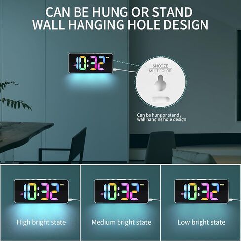 ساعة رقمية بشاشة كبيرة، منبه كهربائي LED 3 مستويات سطوع، منافذ USB مزدوجة ديكور حديث لديكور غرفة النوم المنزلية - أبيض in Kuwait