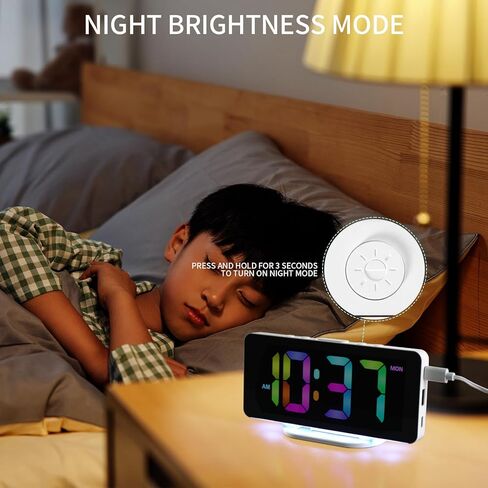 ساعة رقمية بشاشة كبيرة، منبه كهربائي LED 3 مستويات سطوع، منافذ USB مزدوجة ديكور حديث لديكور غرفة النوم المنزلية - أبيض in Kuwait