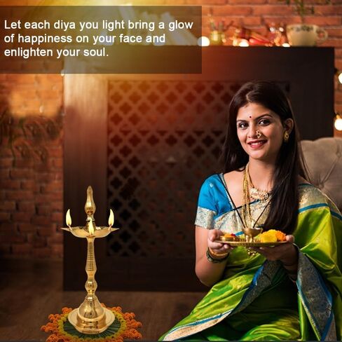 Brass Kerala Diya for Puja (14 inch, Set of 2) - Diya for Pooja - Kutthu Vilakku Samai Diya for Puja Diwali Decorations - Indian Diwali Gifts Hashcart® in Kuwait