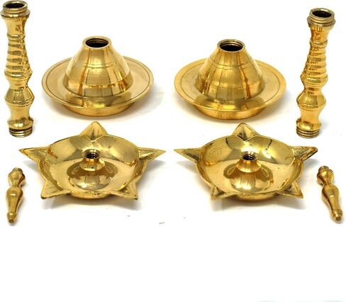 Brass Kerala Diya for Puja (14 inch, Set of 2) - Diya for Pooja - Kutthu Vilakku Samai Diya for Puja Diwali Decorations - Indian Diwali Gifts Hashcart® in Saudi Arabia