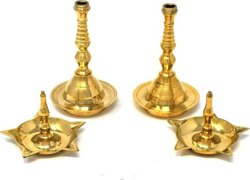Brass Kerala Diya for Puja (14 inch, Set of 2) - Diya for Pooja - Kutthu Vilakku Samai Diya for Puja Diwali Decorations - Indian Diwali Gifts Hashcart® in Saudi Arabia