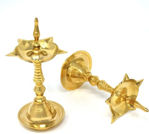 Brass Kerala Diya for Puja (14 inch, Set of 2) - Diya for Pooja - Kutthu Vilakku Samai Diya for Puja Diwali Decorations - Indian Diwali Gifts Hashcart® in Saudi Arabia