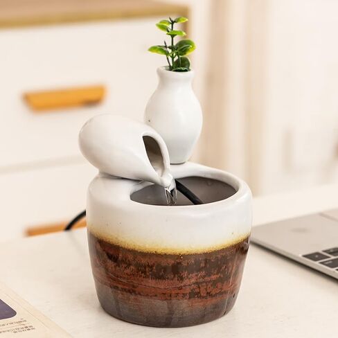 Fountain Ceramic Mini Modern Design Water Feature Indoor Tabletop Desktop Home Decoration Office Kitchen Gift (White) in Kuwait