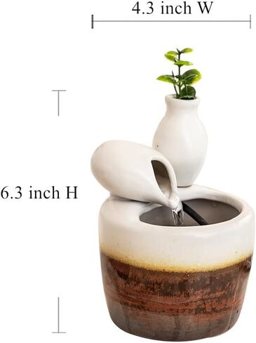 Fountain Ceramic Mini Modern Design Water Feature Indoor Tabletop Desktop Home Decoration Office Kitchen Gift (White) in Kuwait
