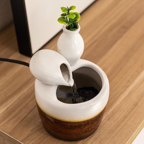 Fountain Ceramic Mini Modern Design Water Feature Indoor Tabletop Desktop Home Decoration Office Kitchen Gift (White) in Kuwait